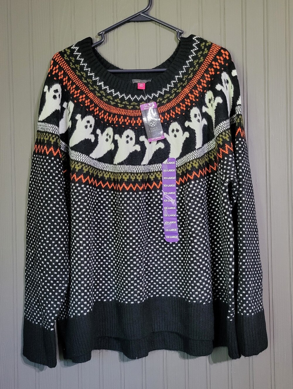 NWT Vince Camuto Halloween Sweater Ghost Fair Isle Print Black Women's 2XL